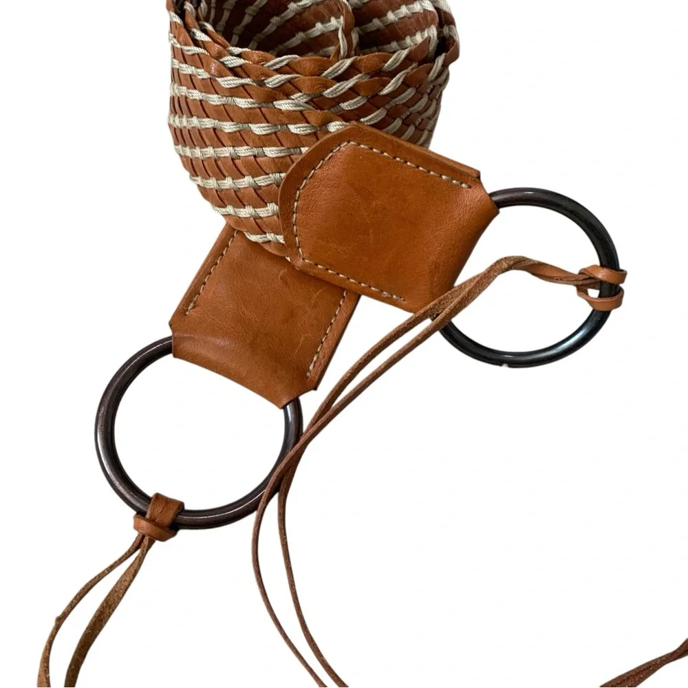 Express Leather Woven Belt Metal Rings Hippie Boho Made In England Large